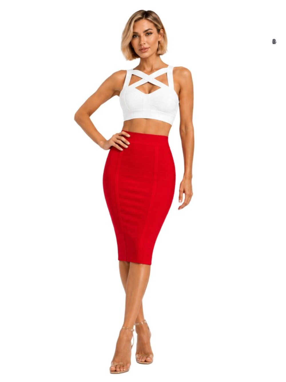 E.G.E Collections Red Midi Bandage Skirt, Med, NWT